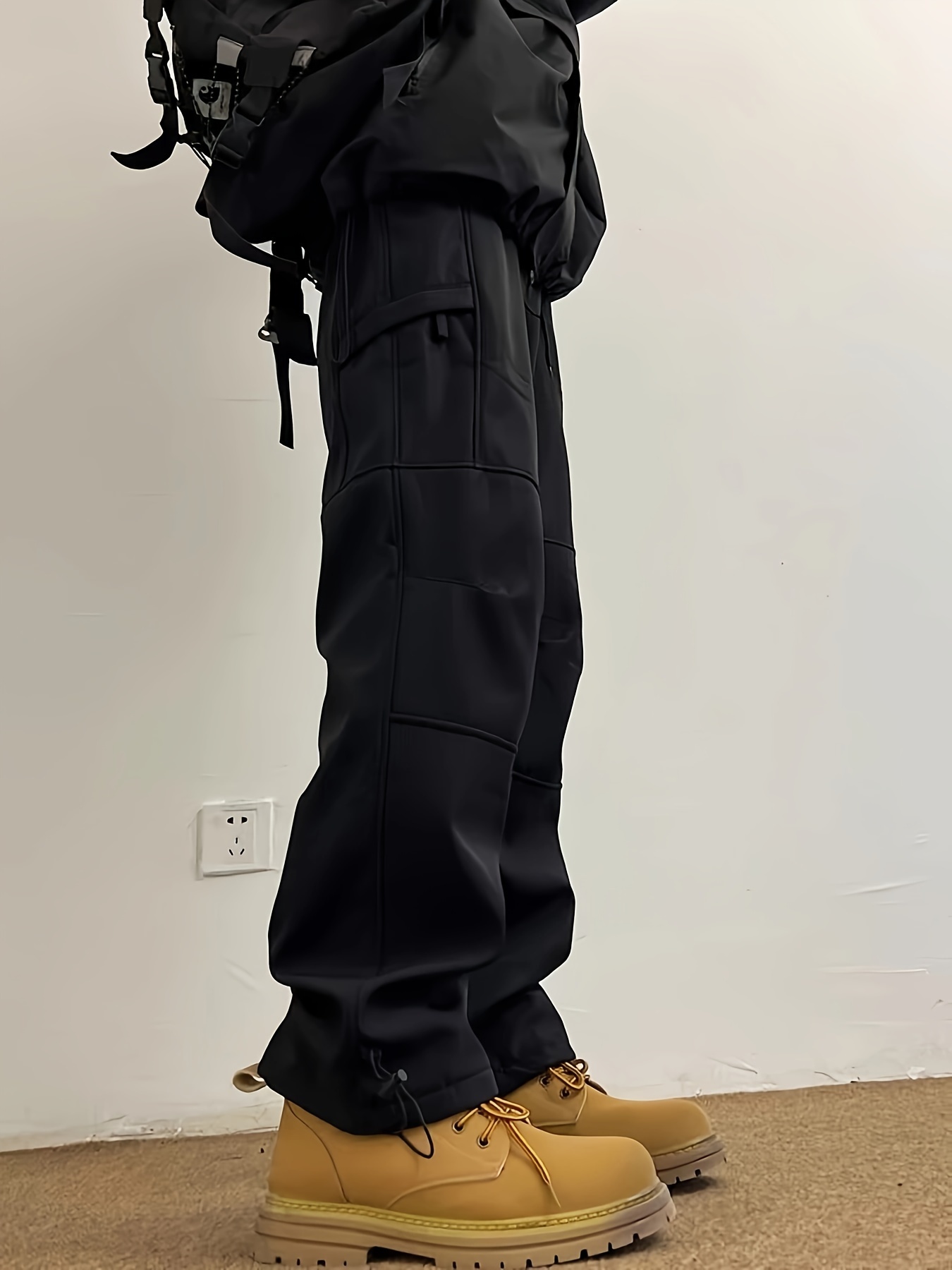 straight black pants for men and women outdoor waterproof mountaineering wide leg pants loose casual large size overalls details 0