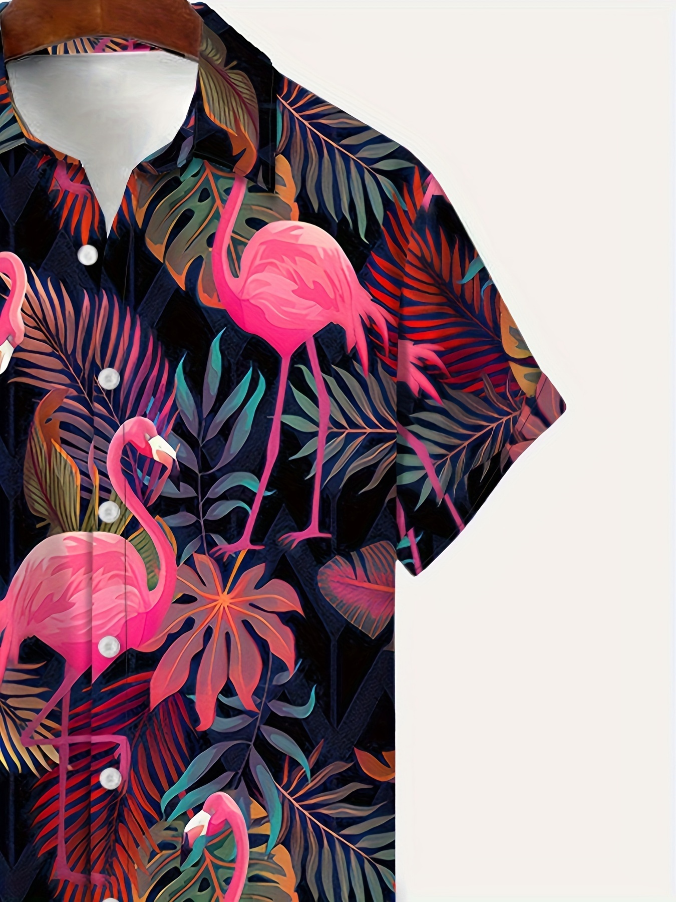 mens 3d flamingo pattern print short sleeve lapel shirt top casual button up shirt for summer and vacation resorts details 2