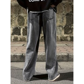 Men's Fashion Solid Loose Fit Straight Leg Jeans, Casual Street Style Denim Pants For Casual Daily Wear