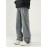 Men's Solid Denim Barrel Pants With Pockets, Vintage Style Cotton Blend Split Jeans For Spring Fall Outdoor Activities