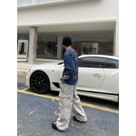 1pc Vintage-Inspired Street Style Loose-Fit Cargo Jeans for Adults, Solid Color Cotton Fabric, Non-Stretch, Multiple Pockets, Regular Length, All-Season Woven Trousers