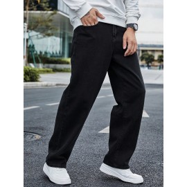 Vintage-Inspired Men's Casual Jeans with Multiple Pockets - Rayon Blend, Loose Fit, Street Style, Machine Washable