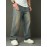 Men'S Faux Denim Washed Retro Casual Straight Leg Pants Fashionable And Versatile High Street Loose Wide Leg Pants