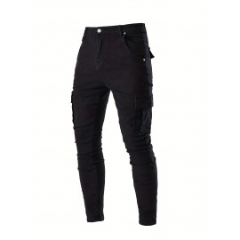 Men's Casual Flap Pocket Skinny Jeans, Chic Street Style Medium Stretch Denim Pants