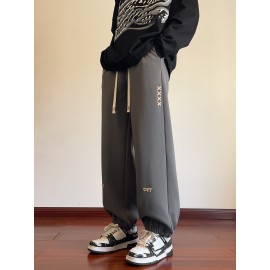 Men's Casual Joggers with Embroidered Design - Comfy Drawstring Sweatpants for Spring & Fall, Versatile Loose Fit