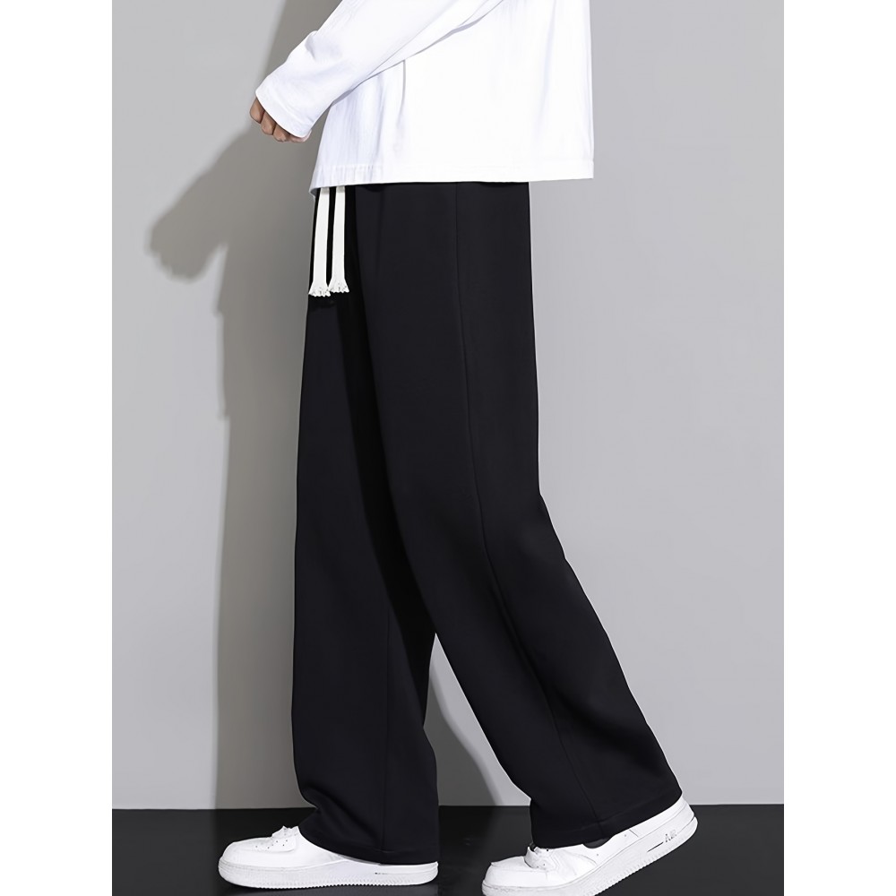 1pc Men'S Casual Cotton Blend Straight Leg Pants with Drawstring Waist - Solid Color, Regular Fit, Slight Stretch Knit Fabric, Comfortable Soft for Weekend Casual Fall/Winter Outdoor Wear