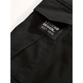 [1pc Men'S Casual Cargo Pants] Men'S Casual Cargo Pants, Polyester 100%, Loose Fit, Non-Stretch, Solid Color, with Drawstring, Multiple Pockets, for Spring/Fall, Woven Regular Length