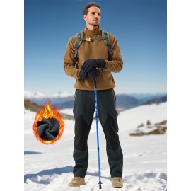 1pc ZUTY Men'S Fleece-Lined Waterproof Ski Pants, Softshell Color Block Sports Style with Zipper, Slight Stretch Polyester, Regular Fit for Snowboarding, Hiking - Woven Outdoor Trousers