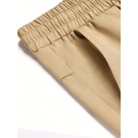 1pc Men'S Casual Cotton Drawstring Pants - Solid Color, Non-Stretch Fabric, Regular Fit, All-Season Straight Leg Cargo Trousers