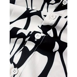 Crackle Pattern Print Men's Color Block Short Sleeve Button Up Lapel Shirt For Summer Resort Holiday, Hawaiian Style