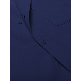 Men's Casual Button Down Cotton Shirts Short Sleeve Band Collar Beach Summer Shirt Tops