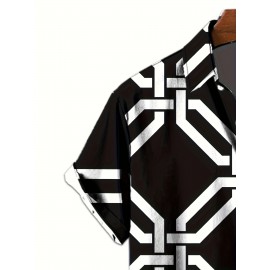 Men's Color * Geometric Pattern 3D Print Casual Shirt, Button Front Short Sleeve Top, Men's Clothes For Daily Wear/Party