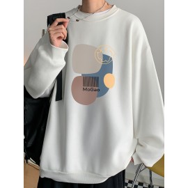 MOGAO Casual Geometric Sweatshirt for Men - Polyester Knit Fabric, Long Sleeve, Regular Fit, Round Neck, Comfortable and Trendy Unisex Hoodie