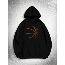 Creative Basketball Print Hoodie, Cool Hoodies For Men, Casual Hooded Sweatshirt With Kangaroo Pocket For Winter And Fall