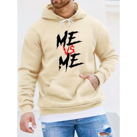 ME VS ME Print, Men's Casual and Cozy Hoodies, Trendy Long Sleeve Hooded Sweatshirt, Casual Versatile Top for Autumn Winter