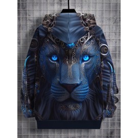 Casual Pullover Hoodie With Random Print Design, Polyester Fiber, Relaxed Fit, Digital Printing, Machine Washable