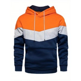 Men's Color Block Hoodie with Kangaroo Pocket and Drawstring - Comfortable and Stylish Sweatshirt for Spring and Fall